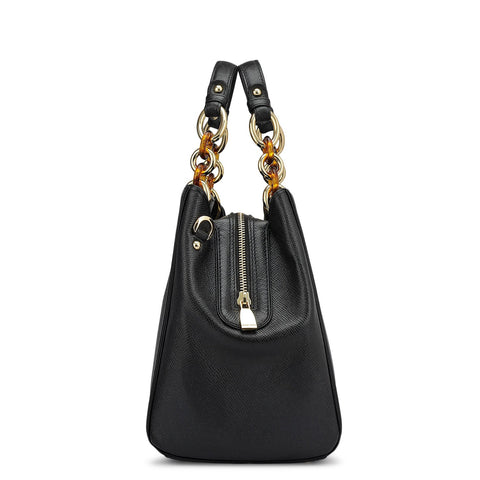 Medium Franzy Leather Satchel - Black