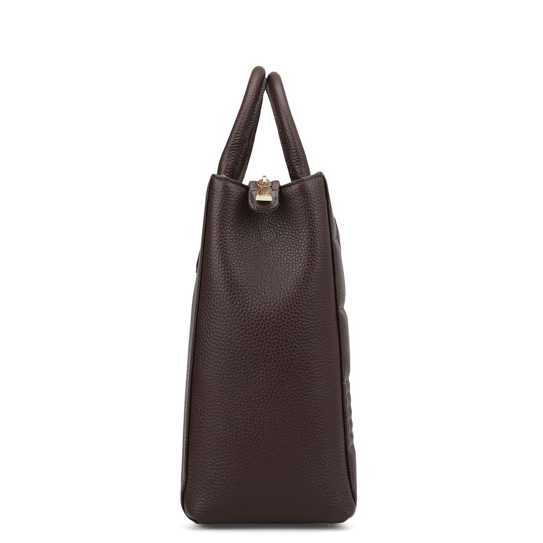 Large Wax Stripe Leather Book Tote - Berry