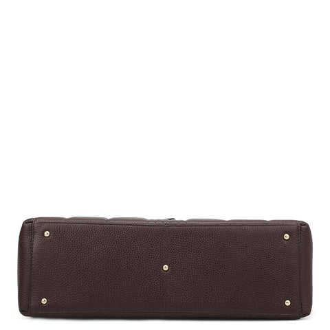 Large Wax Stripe Leather Book Tote - Berry