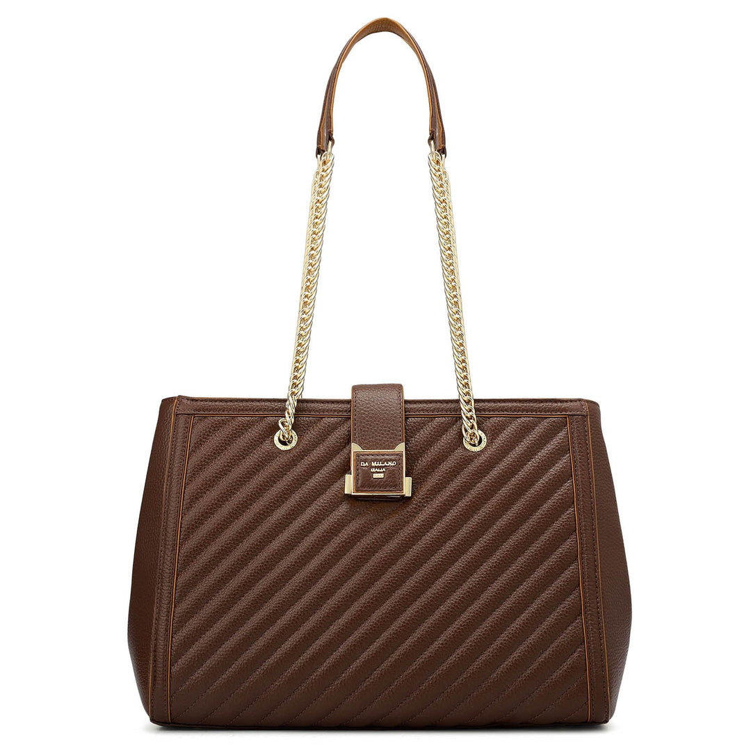 Medium Wax Stripe Leather Shoulder Bag - Espresso