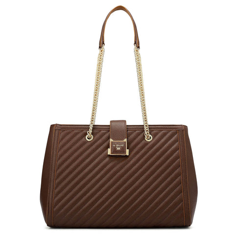 Medium Wax Stripe Leather Shoulder Bag - Espresso