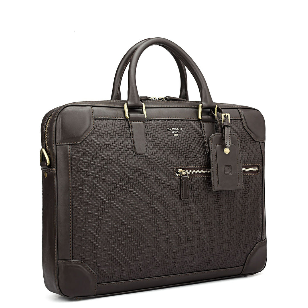 Mat Emboss Leather Laptop Bag - Brown