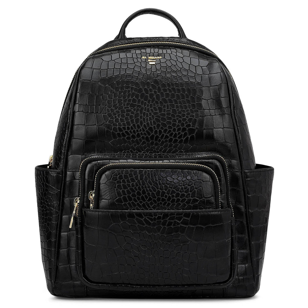 Croco Leather Backpack - Black