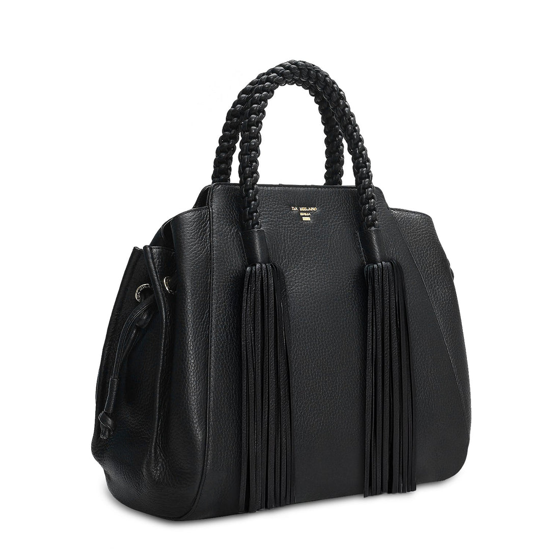 Medium Wax Leather Satchel - Black