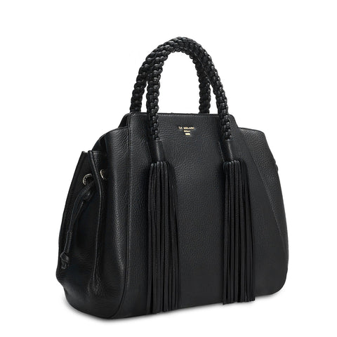 Medium Wax Leather Satchel - Black