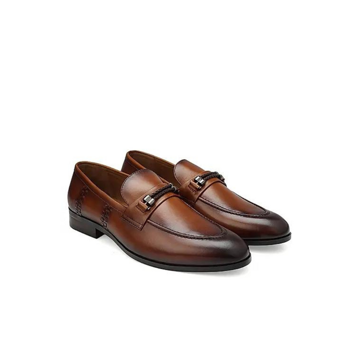 Tan Braided Leather Loafers