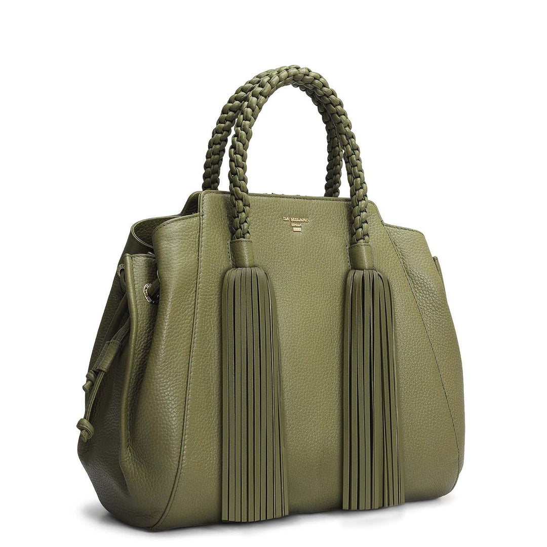 Medium Wax Leather Satchel - Fern