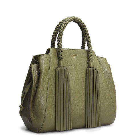 Medium Wax Leather Satchel - Fern