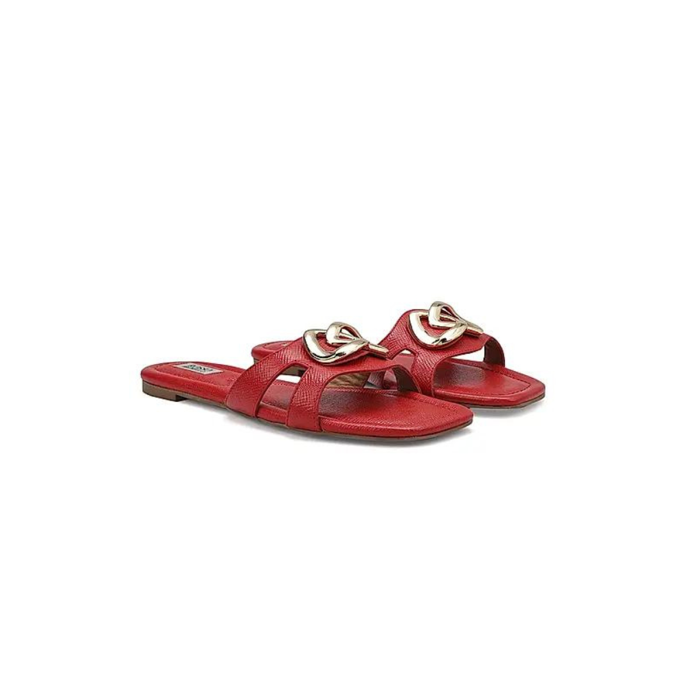 Red Leather Flats With Buckle