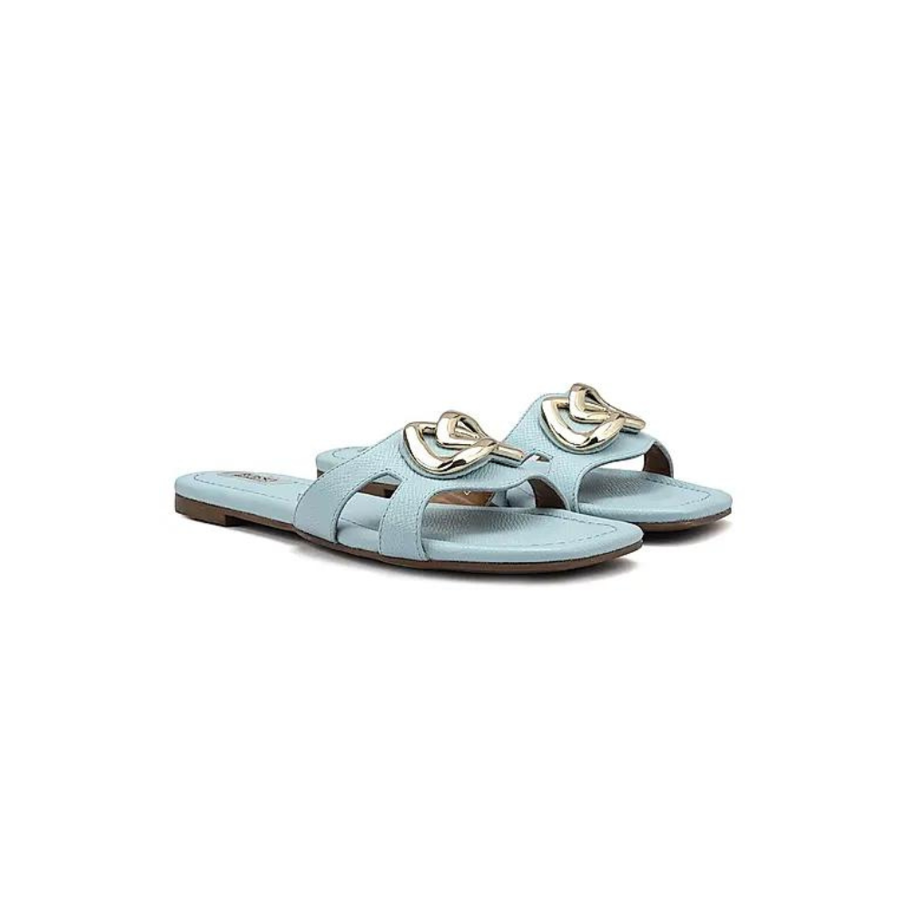 Blue Leather Flats With Buckle