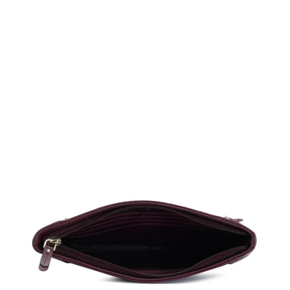 Small Croco Leather Clutch - Wine