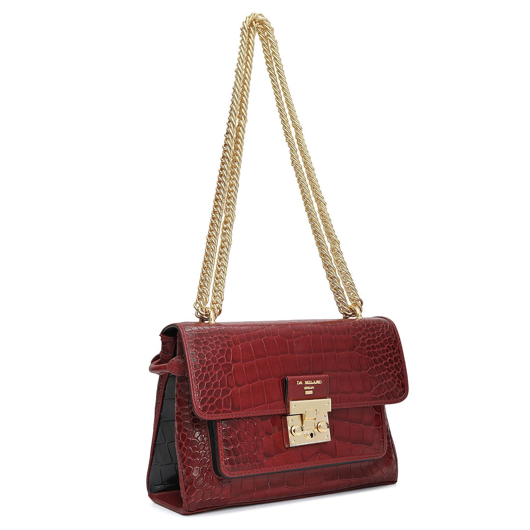 Small Croco Leather Shoulder Bag - Cherry