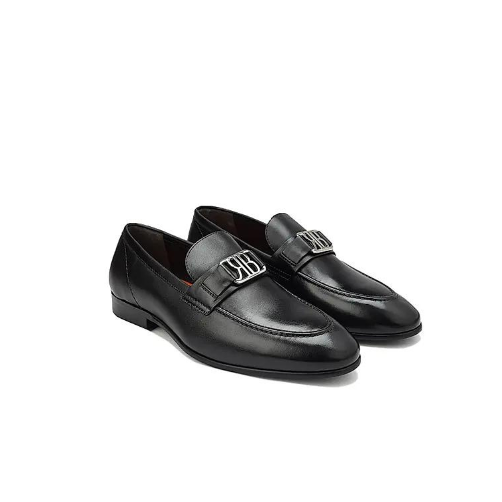 Black Leather Loafers With Logo