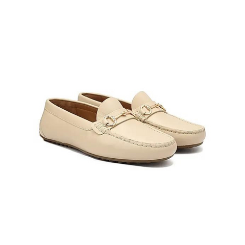 White Leather Moccasins With Buckle