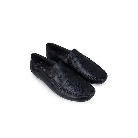 Black Textured Moccasins With Panel