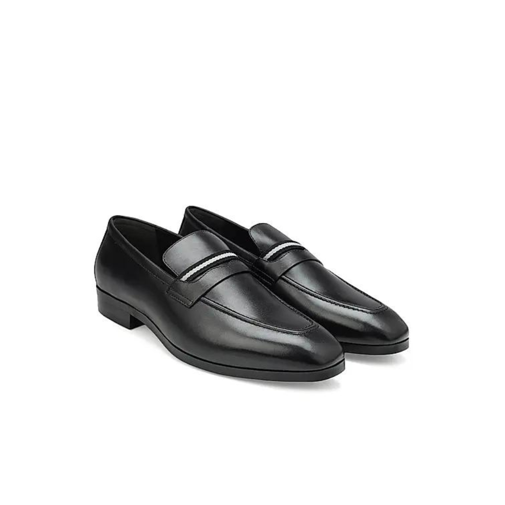 Black Striped Leather Loafers