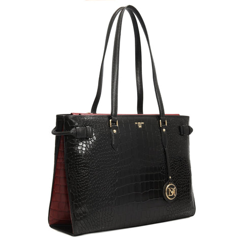 Medium Croco Leather Tote - Black