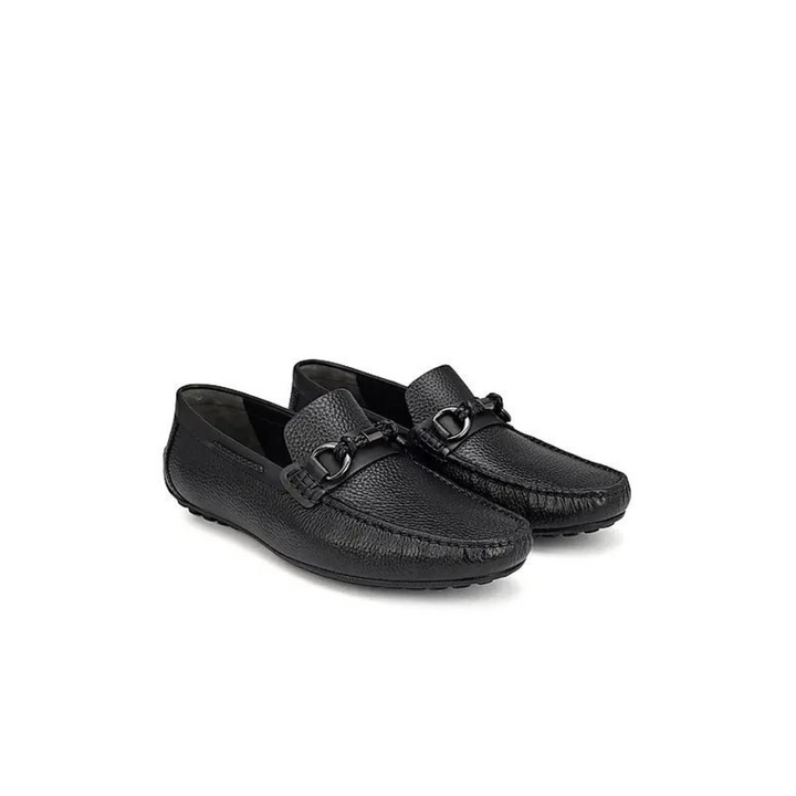 Black Textured Leather Moccasins