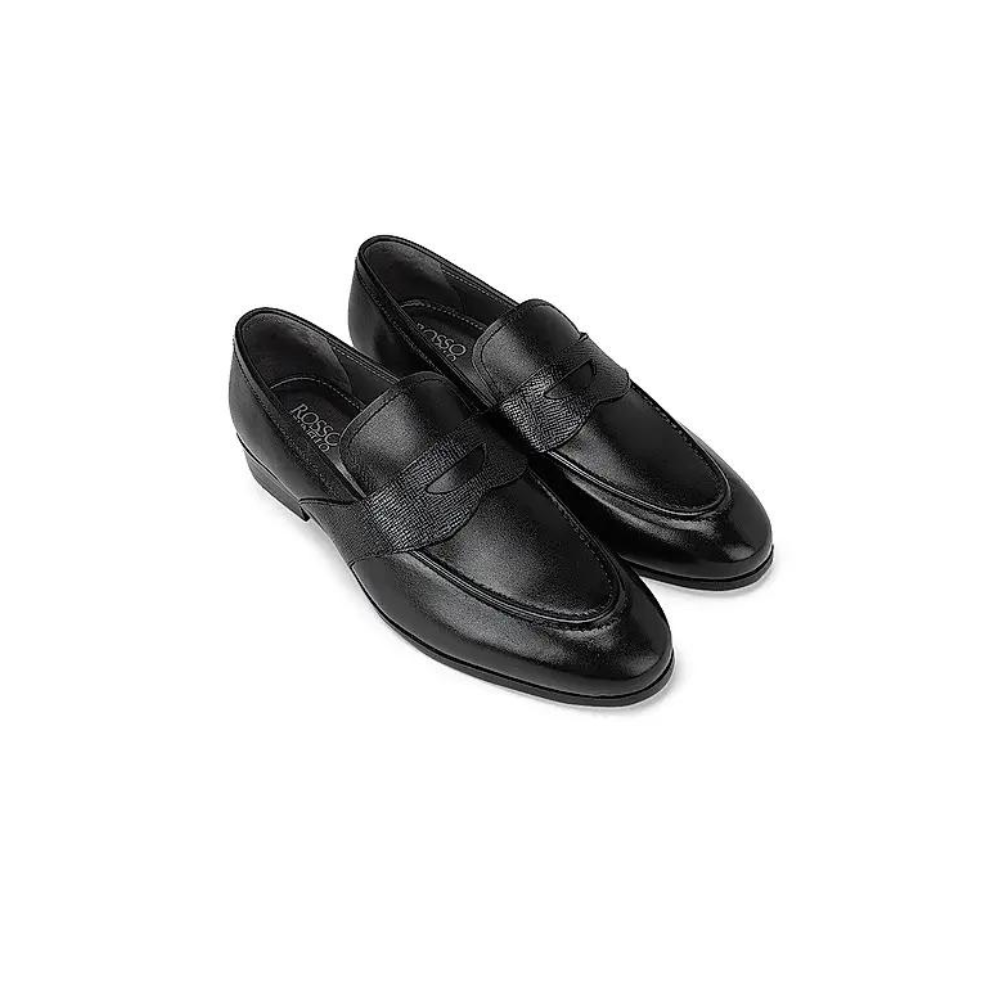 Black Leather Panel Loafers