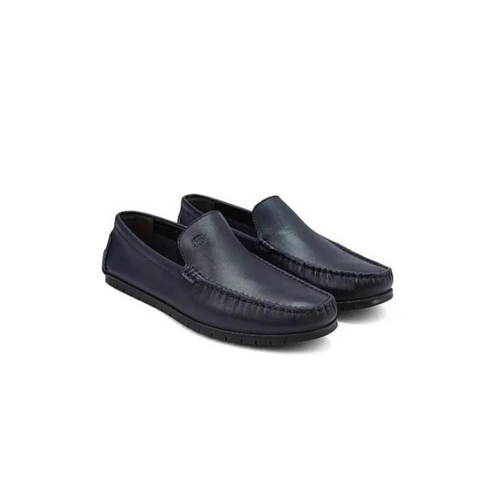 Navy Plain Leather Moccasins