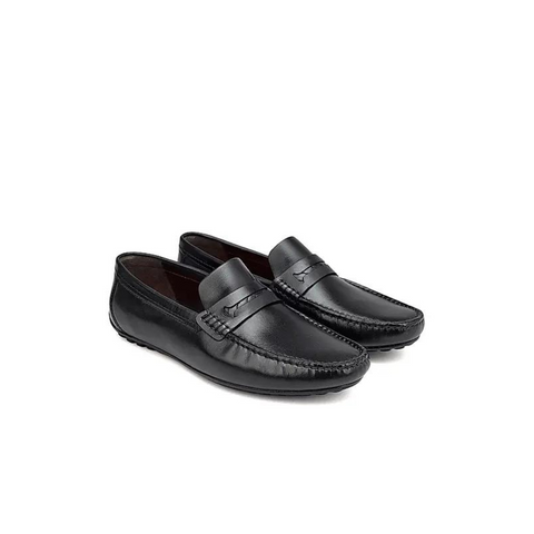 Black Plain Leather Moccasins