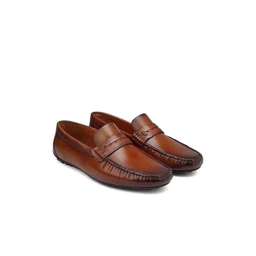 Tan Plain Leather Moccasins