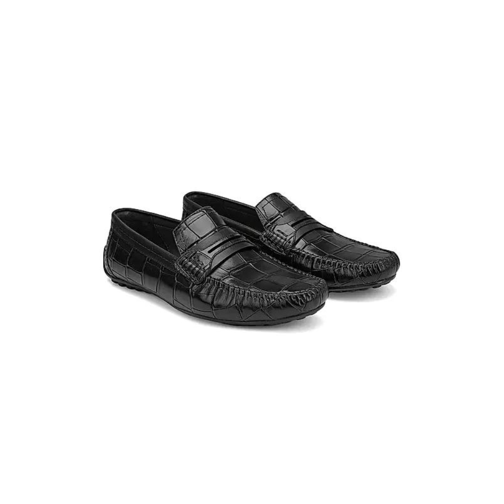 Black Croco Textured Moccasins