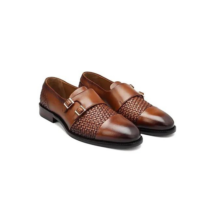 Tan Textured Leather Monk Straps