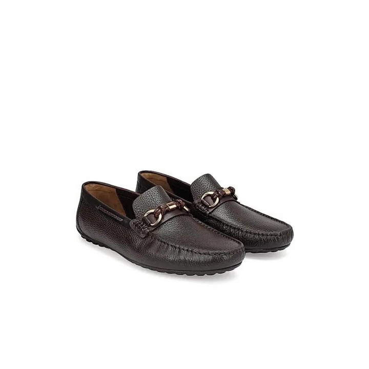 Coffee Textured Leather Moccasins