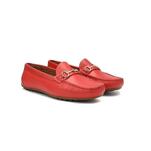 Red Leather Moccasins With Buckle