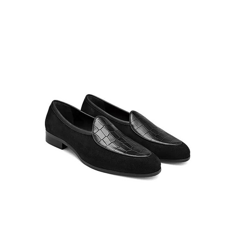 Black Croco Textured Loafers