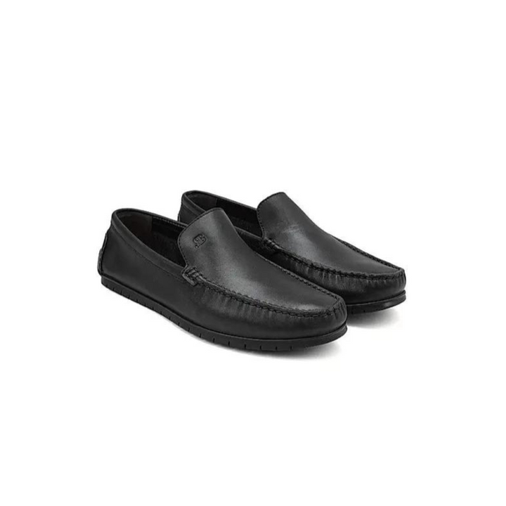 Black Plain Leather Moccasins