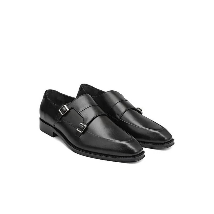 Black Plain Leather Monk Straps