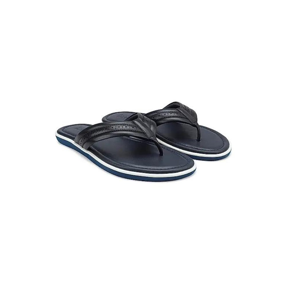 Navy Thong Leather Slippers