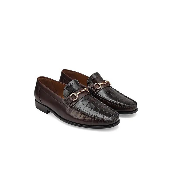 Coffee Croco Textured Loafers