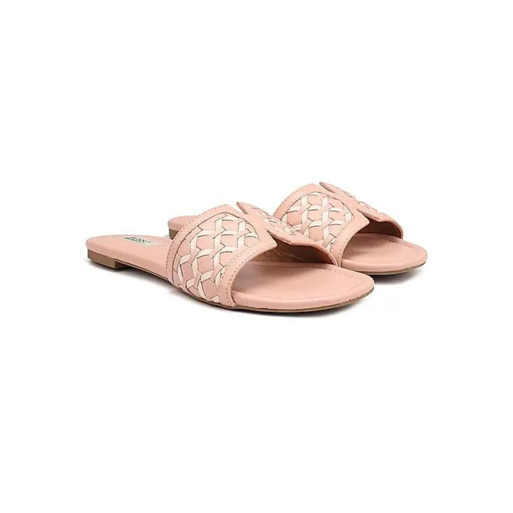 Peach Woven Leather Sliders