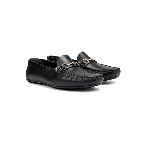 Black Leather Moccasins With Buckle