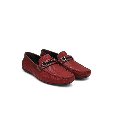 Burgundy Laser Print Leather Moccasins