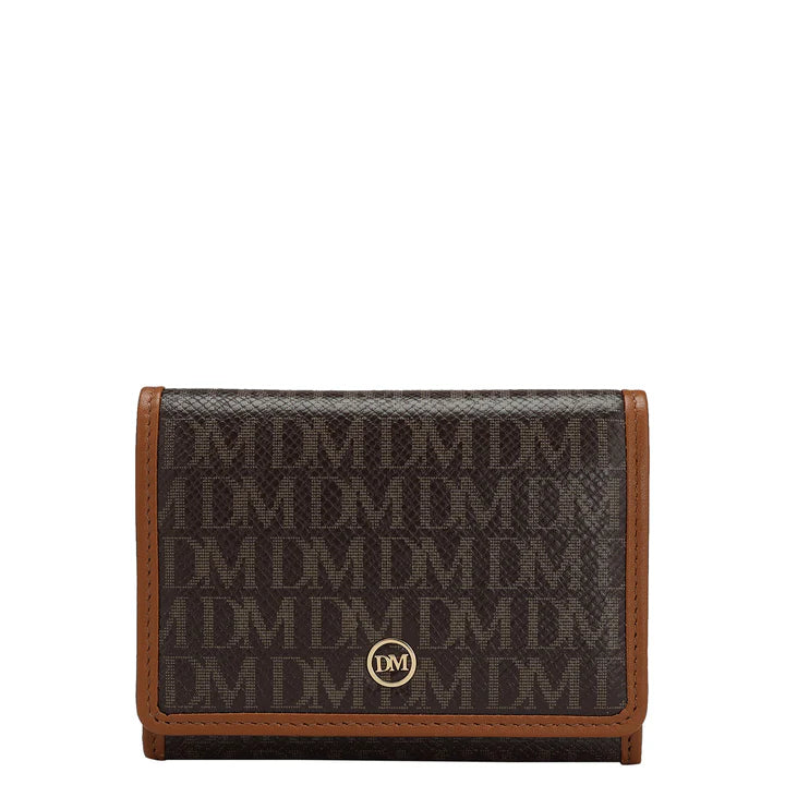 Monogram Leather Card Case - Chocolate