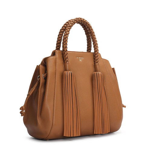 Medium Wax Leather Satchel - Caramel