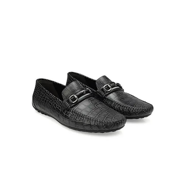 Grey Croco Textured Moccasins