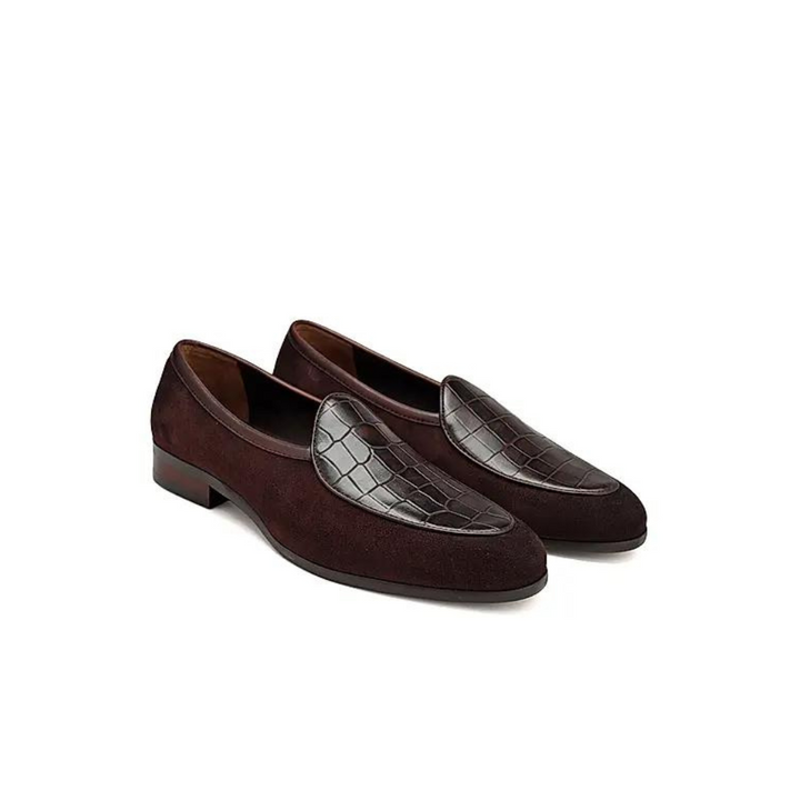 Coffee Croco Textured Loafers