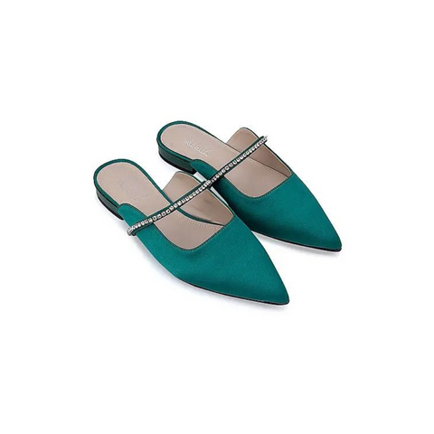 Green Faux Suede Mules with Embellished Strap