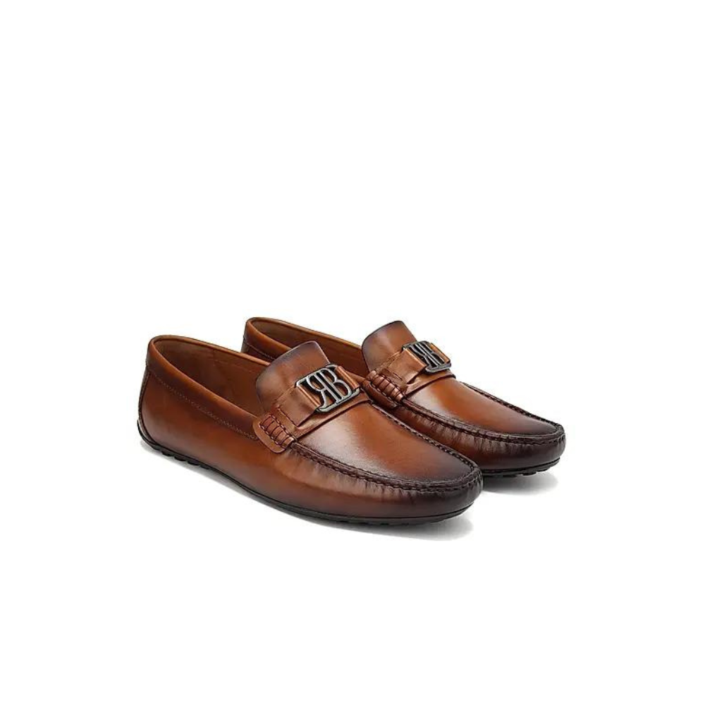 Tan Leather Moccasins With Logo