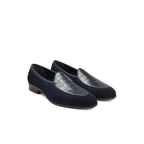 Navy Croco Textured Loafers