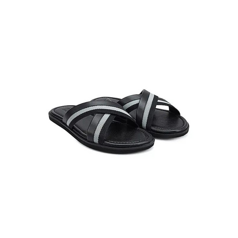 Black Criss Cross Leather Slippers