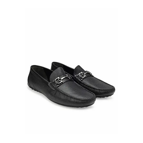 Black Leather Moccasins With Buckle