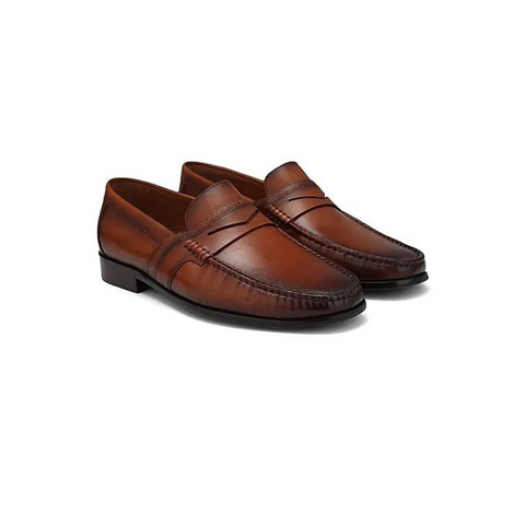 Tan Leather Loafers With Panel