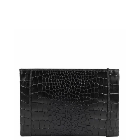 Small Croco Leather Clutch - Black