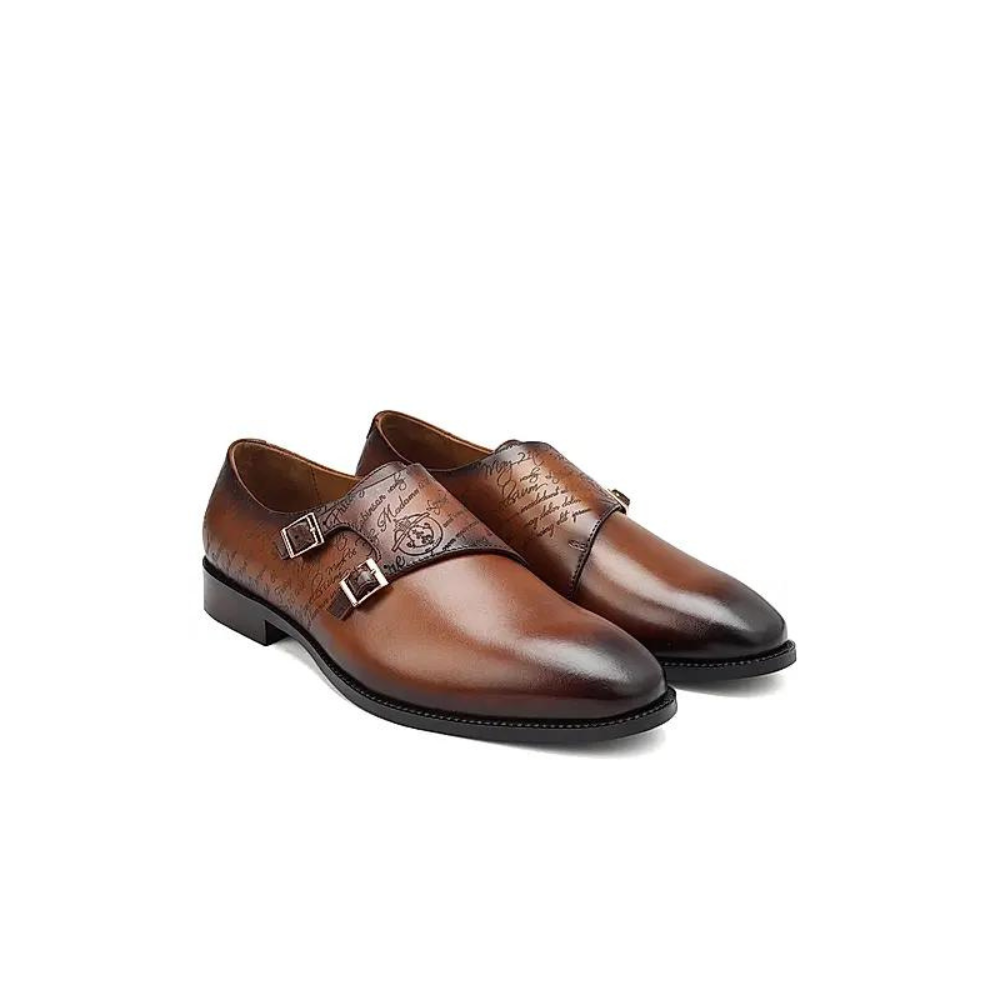 Tan Signato Leather Monk Straps